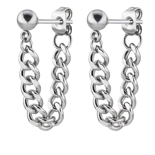 Stainless steel drop earrings for men women chain Fashionable jewelry Pop star wild metal style stud Girl personality earrings