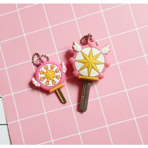 Japanese Anime Kinomoto Cardcaptor Sakura Key Cover Kawaii Cartoon Keychains Silicone Key Cap Covers Cosplay Keychain Rubber Pug