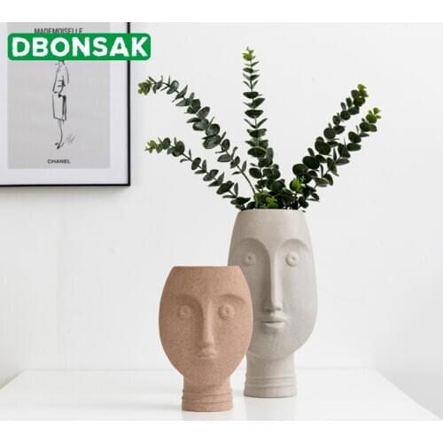 Nordic Ceramic Face Vases Ins White Ceramic Art Craft Human Face Vase for Flower Home Garden Decor Succulent Pot Modern Style
