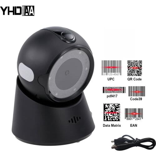 Barcode Scanner Platform 1D 2D QR Code Reader Desktop Scanning Hands-Free Wired USB Barcode Reader Scanning Barcode PDF417 Code