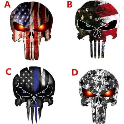 SLIVERYSEA 4.3*5.9 Inch Car Styling Thin Blue Line Punisher Skull Reflective Vinyl Car Stickers and Decals