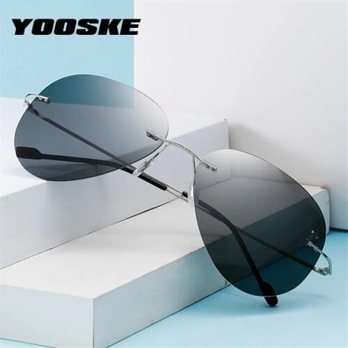 YOOSKE Stainless Steel Polarized Sunglasses Men Ultralight TAC Lens Driving Sun Glasses Male Rimless Shades Sunglass UV400