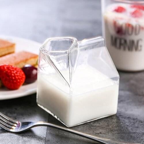 Glass Creamer Milk Carton Container Mini Hand-Blown Carton Container Water Glass Cup Milk Creamer Box