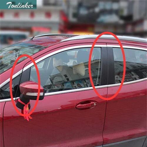 Tonlinker 6 Pcs DIY Car NEW Stainless Steel Window Column Light Strip Case stickers for FROD Ecosport 2013 2014 Accessories