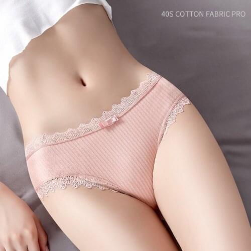 2Pcs/Set Sexy Lace Panties Women Cotton Breathable Underwear Low-Rise Seamless Solid Girls Briefs Cute Bow Soft Female Lingerie