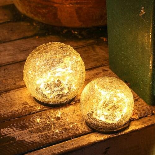 Garden Decoration Outdoor Solar Led Light Outdoor Garden Cracked Glass Ball LED Solar Light Waterproof Street Decorative Lights