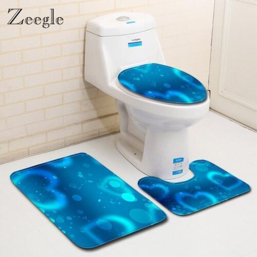 Zeegle Valentines Day Bathroom Carpet Rug Set Absorbent Bathroom Bath Mat Non-slip Toilet Rug Shower Foot Pad Toilet Lid Cover