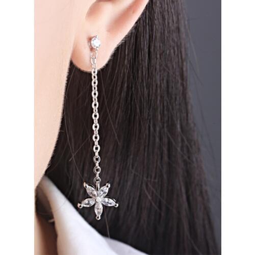 Hight Quality Jewelry 2017 New Fashion Design Flower Shiny Crystal 925 Sterling Silver Long Stud Earrings for Women Gift