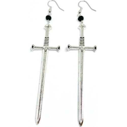 Gothic Silver Color Sword Earrings Glass Crystal Classical Occult Dark Jewelry Send Women Fashion Gift New 2021 Delicacy Novelty
