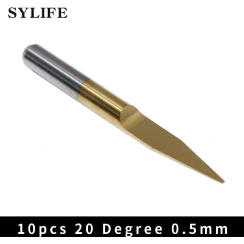 10pcs 0.5mm Titanium Coated Carbide PCB Engraving CNC Bits 20 Degree 1/8" Shank