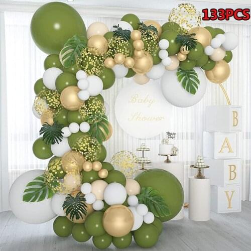 133Pcs Vintage Olive Green Balloon Garland Arch Kit Wedding Baby Shower Theme Birthday Party Decorations Baby Shower Supplies
