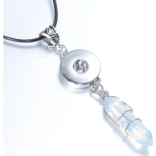 18mm Snap Jewelry Button Charms Natural Hexagon Opal Stone Pendant of Necklace With Black Leather Necklace DZ0118e