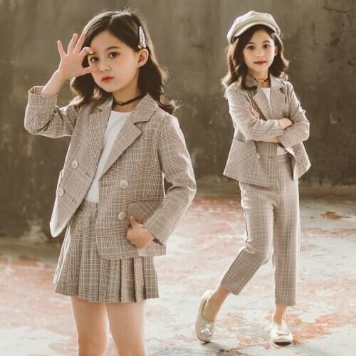 Teenage Girls Clothing Set 2020 Autumn Girls Plaid Suits Jackets Pants School Tracksuit Girls Clothes Children Clothes 8 10 Year