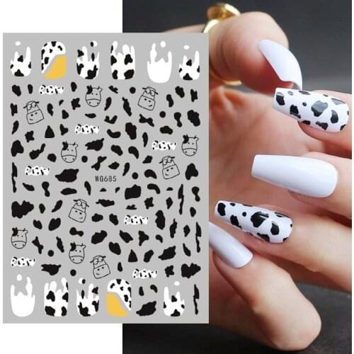 1PC Black White Milk Cow Pattern 3D Nail Stickers Geometrics Lines Leopard Milk Cows Decals Sliders Wraps DIY Decorarion