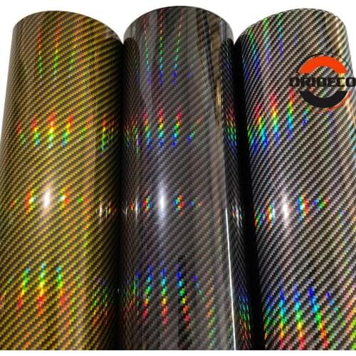 50X200/300/500CM High Gloss Laser Chrome 2D Carbon Fiber Vinyl Bubble Free Air Release Car Wrap Film Automotive DIY Decals