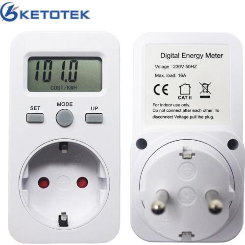 EU Socket Digital Energy Meter Power Detector LCD AC230V 50Hz 16A Indoor W KWh PRICE COST/KWh Electronic