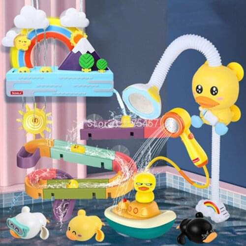 Baby Bath Toys Electric Light Up Rainbow Shower Pipeline Yellow Ducks Slide Tracks Bathroom Educational Water Game Toy for Kids
