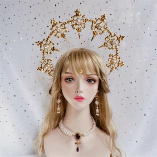 Gothic Lolita Black Rose Devil Feather Wings Goddess Sun Halo Crown Headband Gorgeous Vintage Mary Baroque Tiara Headwear