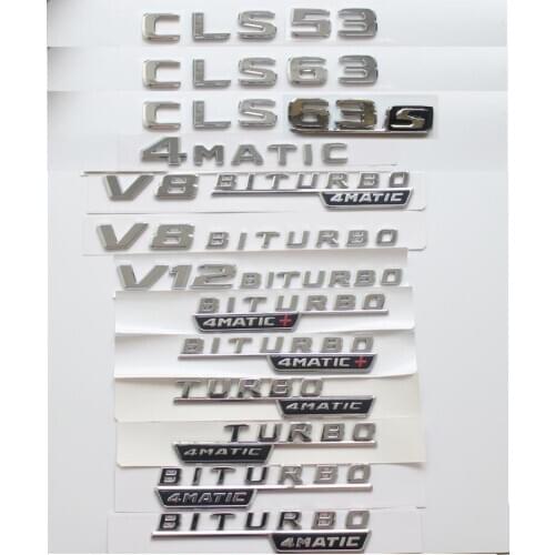 Chrome Silver Letters Trunk Badges Emblems Emblem Badge for Mercedes Benz CLS53 CLS63 CLS53s CLS63s AMG V8 BITURBO 4MATIC