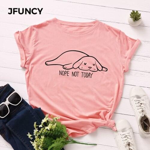 JFUNCY Plus Size Summer Womens T-shirts 100% Cotton T Shirt Lovely Dog Print Woman Tshirt Short Sleeve Loose Female Tee Tops