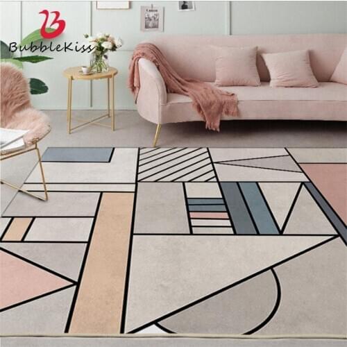 Bubble Kiss Nordic Style Geometric Gray-pink Pattern Rugs Soft Home Non-slip Carpets for Living Room Crystal Velvet Bedside Mat
