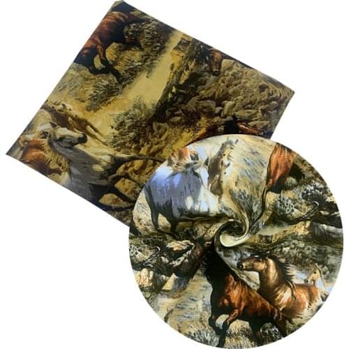 Beautiful Digital Printing 100% Cotton Dark Brown Grassland Horse Pattern Sewing Material Children Fabric Diy Shirt Clothing