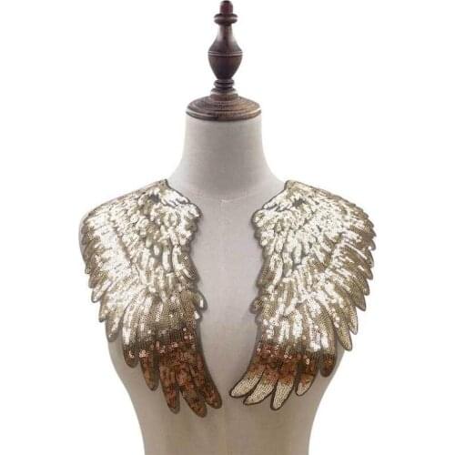 High Quality 1 Pair Wing Lace Appliques Gold Silver Sequin Decoration Wedding Dress Water Soluble Wing Lace Patch Free Shipping