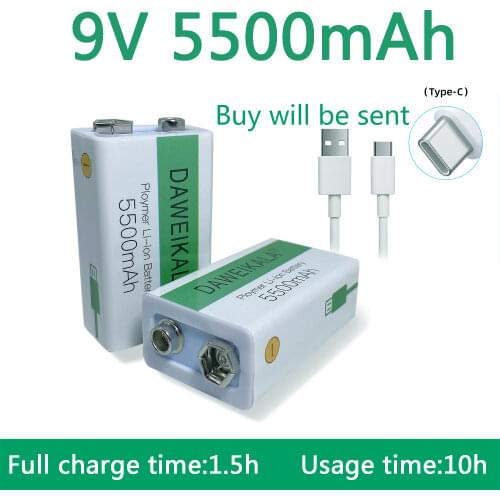 2021 New 9V 5500mAh li-ion Rechargeable battery Micro USB Battery 9 v lithium for Multimeter Microphone Toy +USB charging cable
