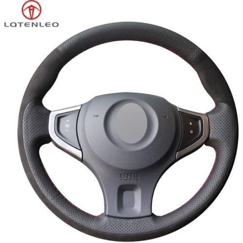 LQTENLEO Black Genuine Leather Suede Hand Sew Car Steering Wheel Cover For Renault Koleos 2009-2014 Samsung QM5