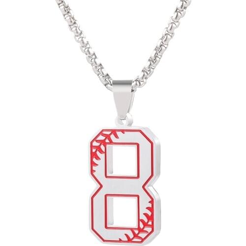 Fashion Baseball 0-9 Number Pendant Necklaces for Men Him Lucky Numbers Sport Charm Jewelry