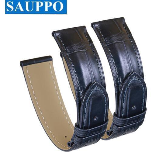 SAUPPO Allgator Skin Genuine Leather Watch Accessories Bamboo Grain Men Watch Straps Dark Blue with Pin Buckle