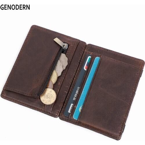 GENODERN RFID Genuine Leather Men Card Holder Magic Wallet Slim Man Credit Card Purse Coin Pocket Male Wallets