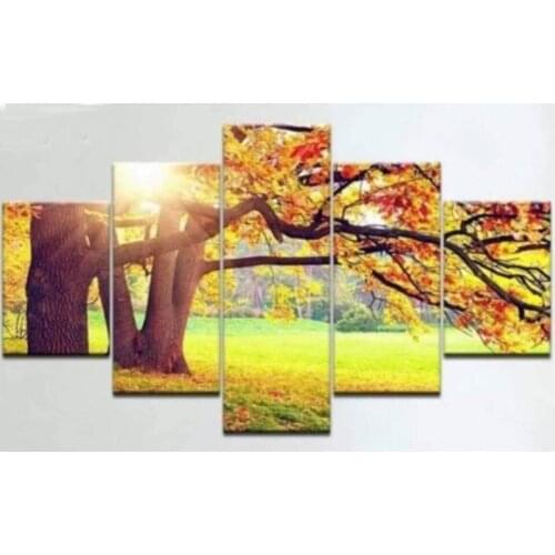 Diy forest tree scenery 5 piece Diamond Painting Full Square Round autumn tree landscape Diamond Embroidery Mosaic Multi-picture