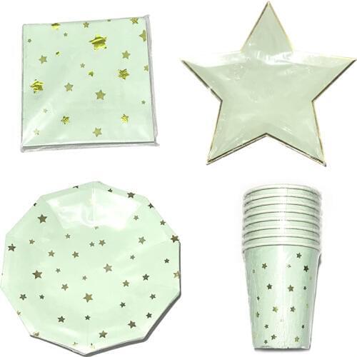 Gold Foil Star Wedding Party Supplies Tableware Sets Light Mint Green Paper Plate Cups Napkins For Baby Shower Baptism Decor