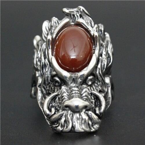Newest Style Big Heavy Cool Stone Dragon Ring Top Quality 316L Stainless Steel Cool Mens Ring