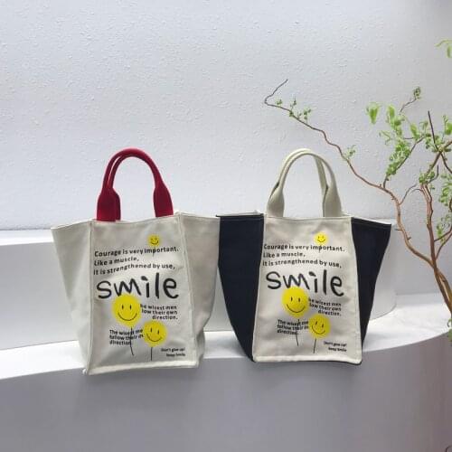 2021 Colorful New Canvas Bag Letter Smile Printing Female Shopping Canvas Tote Casual Large-capacity Fun Vintage Shoulder Bags