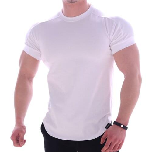 New Slim Short Sleeve T Shirt Men Solid Color Mens Shirt Bodybuilding Summer Jogger Sport Tops Tee M-3XL