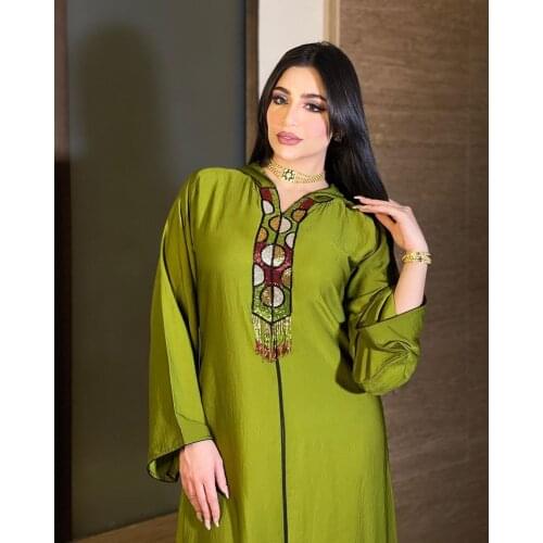 Dubai Arabic Muslim Abaya Dress for Women Fall 2021 Green Moroccan Kaftan Hooded Robe Turkish Islamic Jalabiya