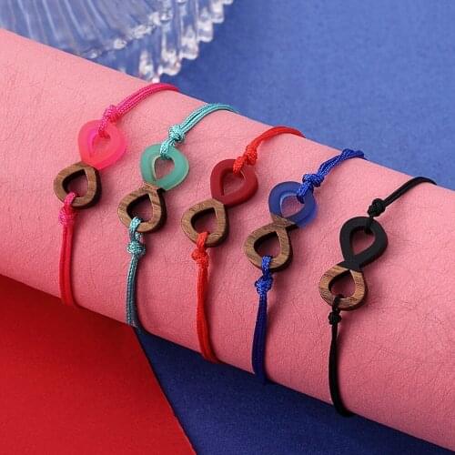 YIZIZAI Ins Hot Sale 8 Shape Infinity Couple Bracelet Splice Wood Resin Handmade Braided Rope Bracelet For Women Men Jewelry Gif
