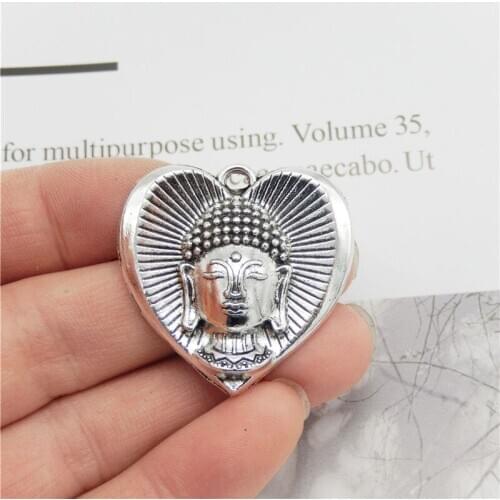 15PCS Antique Heart Charms 32mm Necklace Buddha Charms Religious Jewelry Handmade Metal Pendants DIYColor