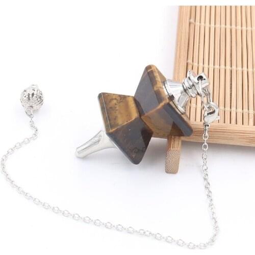 FYSL Silver Plated Geometric Shape Tiger Eye Stone Pendant Pendulum for Dowsing Link Chain Jewelry