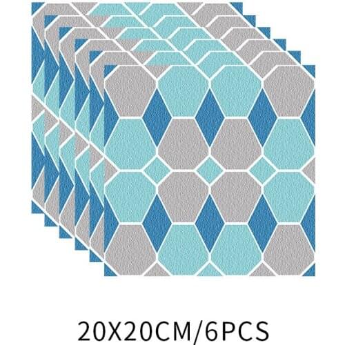 6pcs Self-adhesive Wall Stickers Plaid Tile Renovation Sticker Vintage Pattern PVC Diagonal Kitchen Wall Decorative Wallpaper