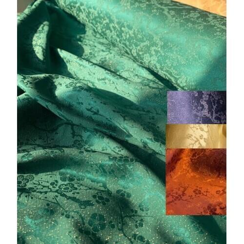 Silk Cotton Dress Material Ethnic Plum Floral Brocade Silk Fabric Heavy Crepe 100cm*114cm