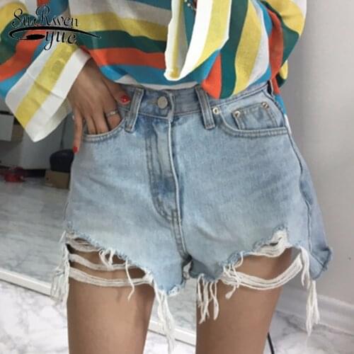 2021 Fashion Summer Women Shorts Hot shorts High Waist Washed Hole Brushed Denim Shorts Solid Sexy Plus Size Lady Shorts 8751 50