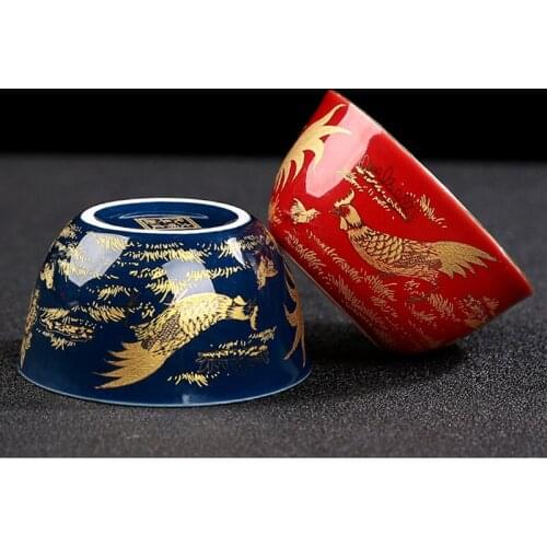 Pure hand made antique tea cup Vintage red bowl cup Jingdezhen hand painted blue tea Master Cup accessories home decor