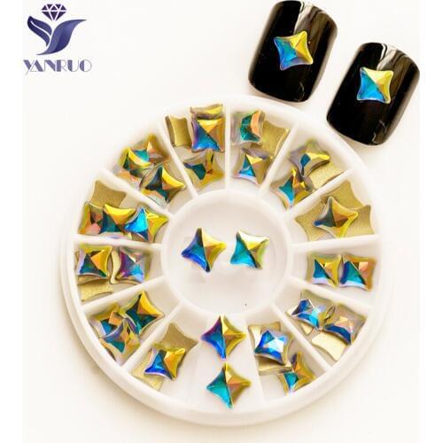 YANRUO 2555NoHF AB Starlet 6mm Nails Charms Flat Back Non Hotfix Glue On Rhinestones Crystal Strass