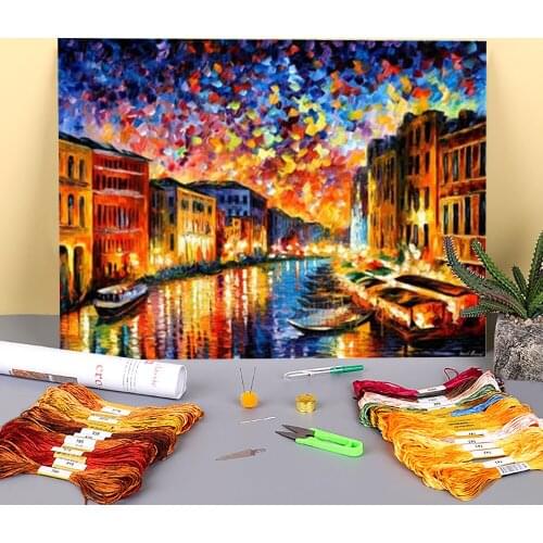 Venice Grand Canal Pre-Printed 11CT Cross-Stitch Patterns DIY Embroidery DMC Threads Knitting Needlework Painting Craft Sales