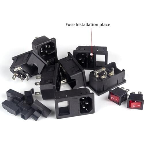 1Pcs 10A 250VAC 3 Pin iec320 C14 inlet connector plug power socket with lamp rocker switch 10A fuse holder socket male connector