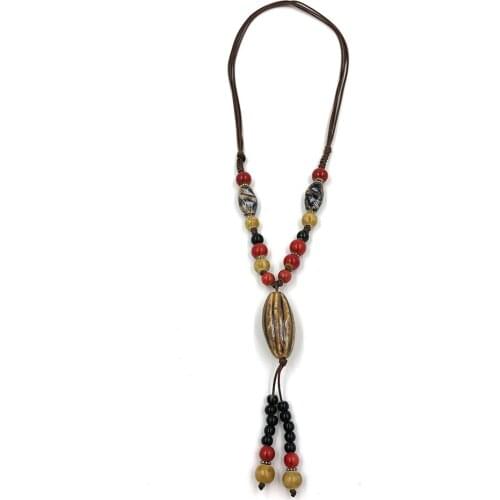 Vintage Ethnic Colorful Ceramic beads pendant Necklace Adjustable Knotted Long pendant necklace for Women gift