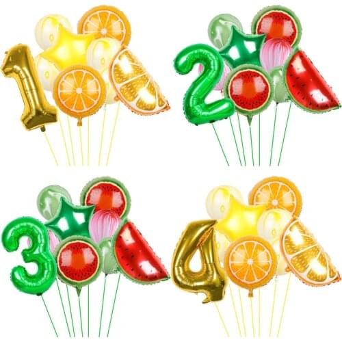 Watermelon Foil Helium Balloons 32inch Number Cartoon Fruit Air Balloons for Summer Themed Birthday Party Decoration Baby Shower